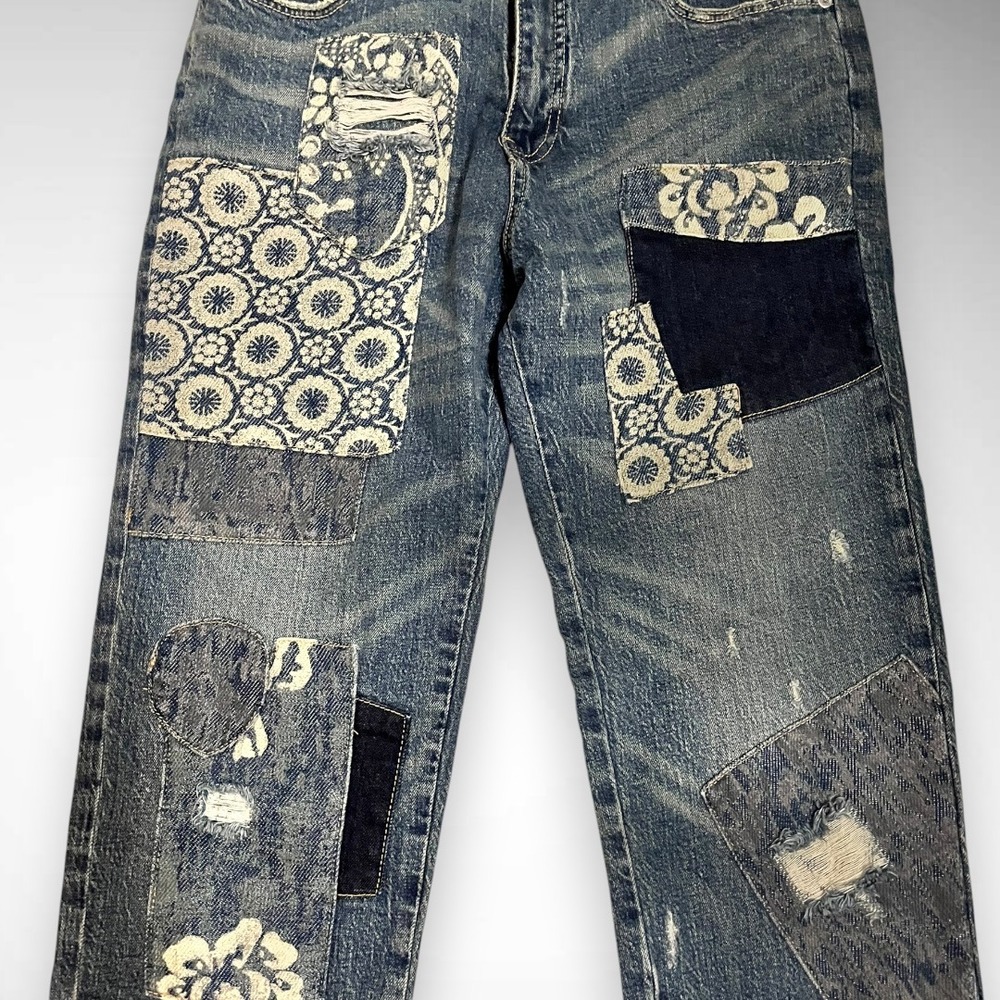 PILCRO FOR ANTHROPOLOGIE The Borrowed Boyfriend Patchwork Denim Jeans Size 26